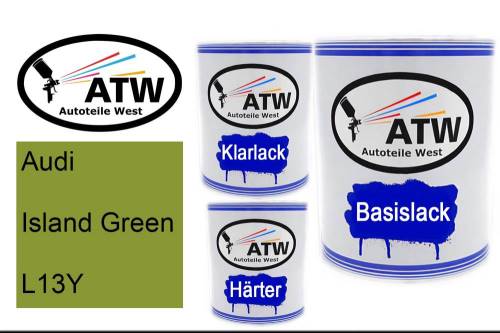 Audi, Island Green, L13Y: 1L Lackdose + 1L Klarlack + 500ml Härter - Set, von ATW Autoteile West.